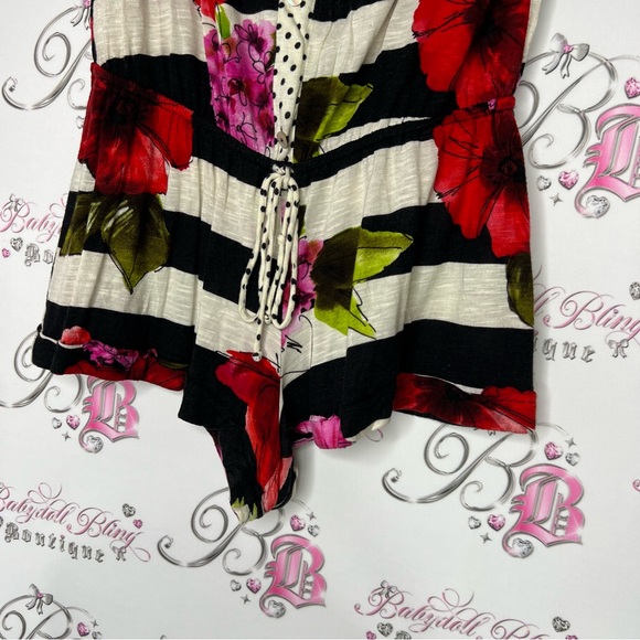 Lucy love romper striped floral pink white cream black green red buttons shorts - Picture 9 of 9